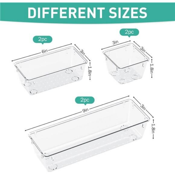 Clear Acrylic Drawer Organizer Set 6 Pack Makeup Jewelry Office Storage Bins - Picture 3 of 7